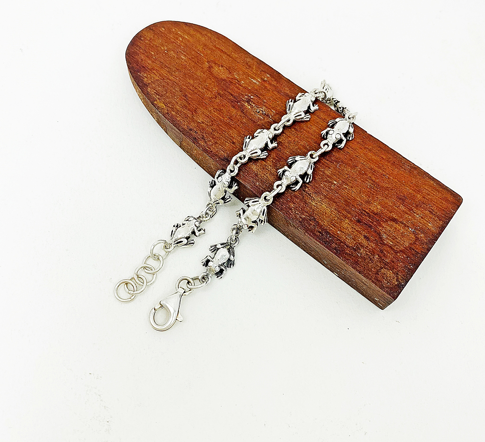 925 Sterling Silver Frog Link Chain Bracelet | Handmade Animal Jewelry - Image 10