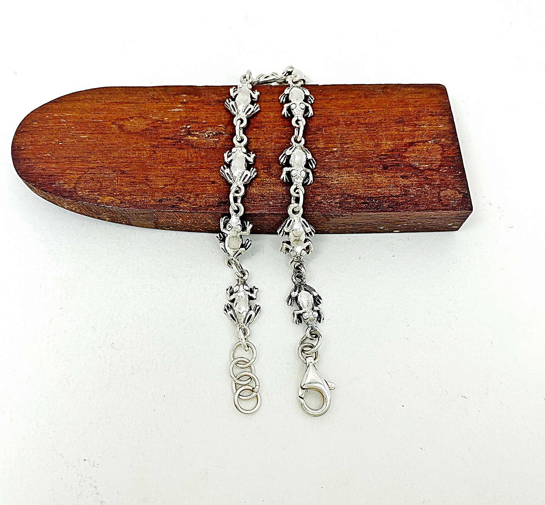 925 Sterling Silver Frog Link Chain Bracelet | Handmade Animal Jewelry - Image 11