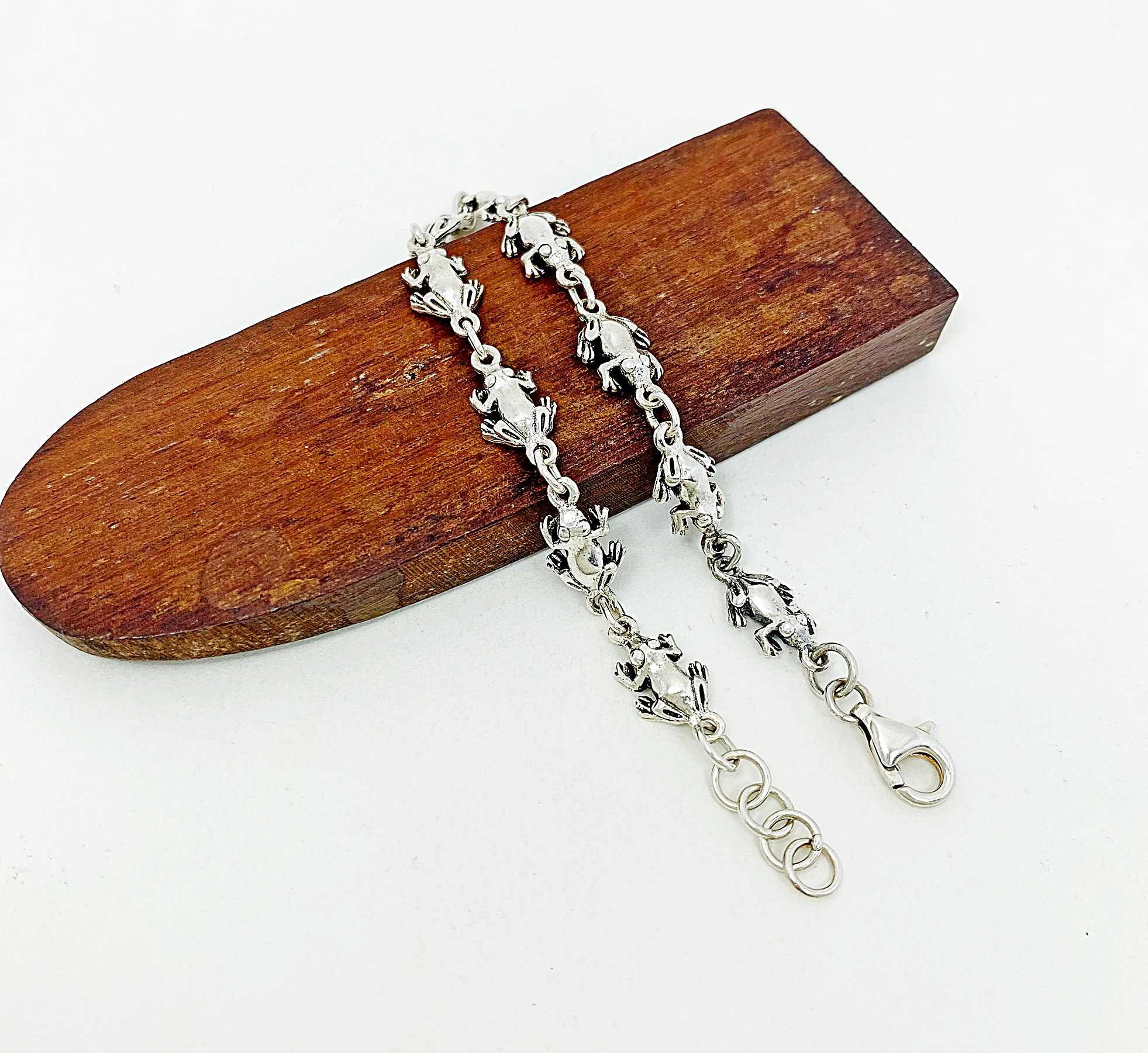 925 Sterling Silver Frog Link Chain Bracelet | Handmade Animal Jewelry - Image 12