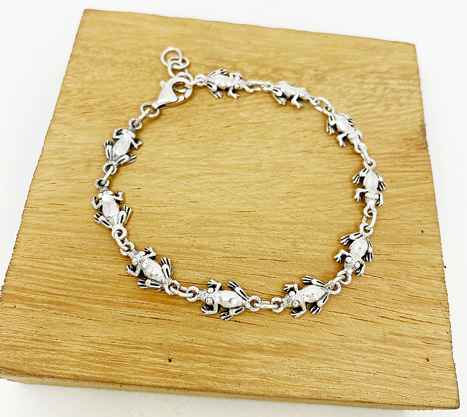 925 Sterling Silver Frog Link Chain Bracelet | Handmade Animal Jewelry - Image 13