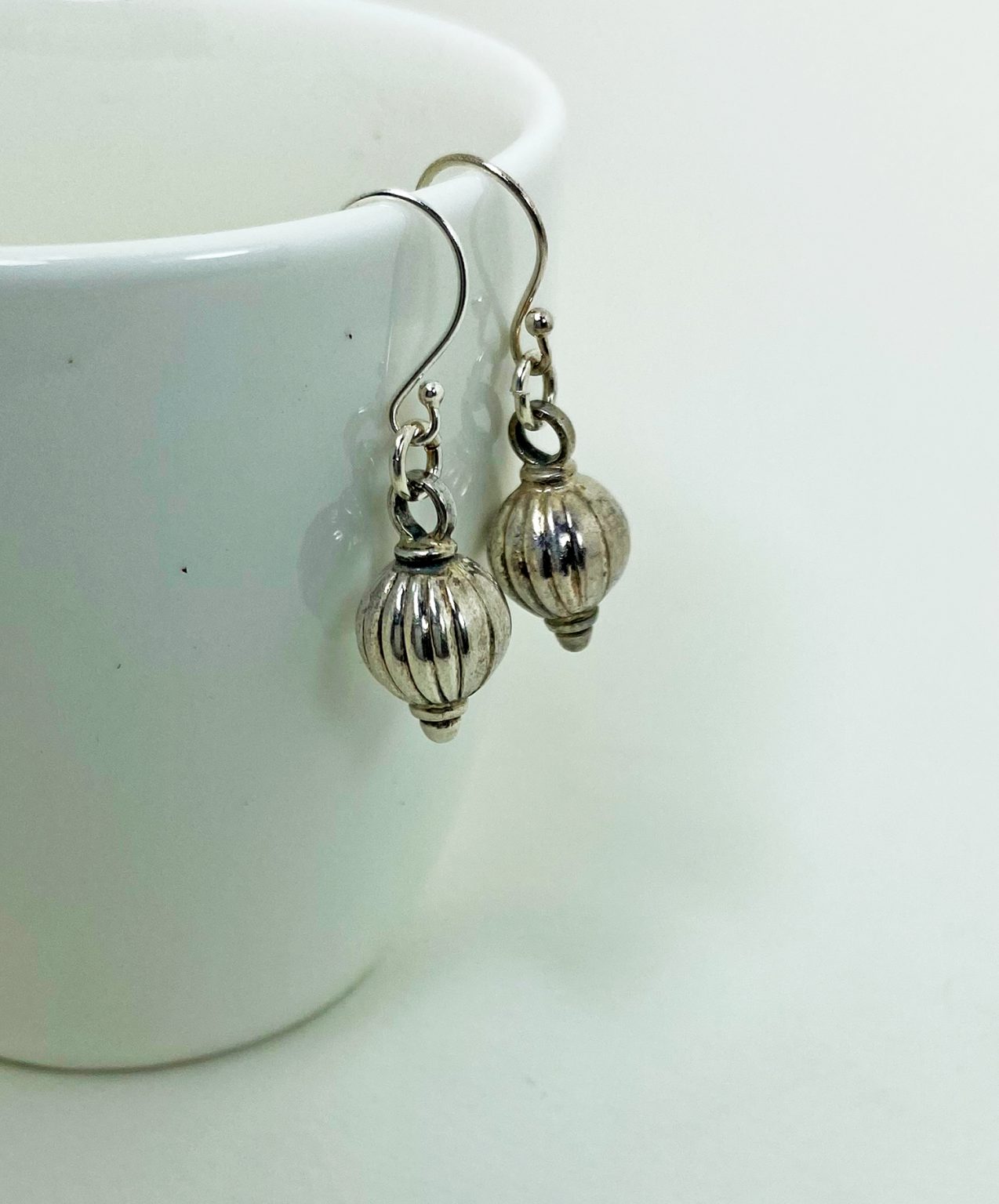 Dangle Textured Ball Earrings, Silver Earrings Sup Silver Sup Silver