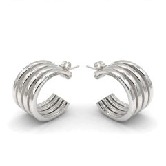 minimalist 925 sterling silver 4 row open hoop stud earrings on display.