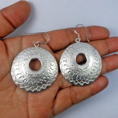 Dangle Mandala Earrings, Textured Symbol Earrings | Sup Silver