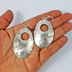 Dangle Tribal Oval Earrings, Large Flora Earrings | Sup Silver