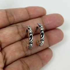 Textured Flower Hoop Earrings, Mens Stud Earrings | Sup Silver