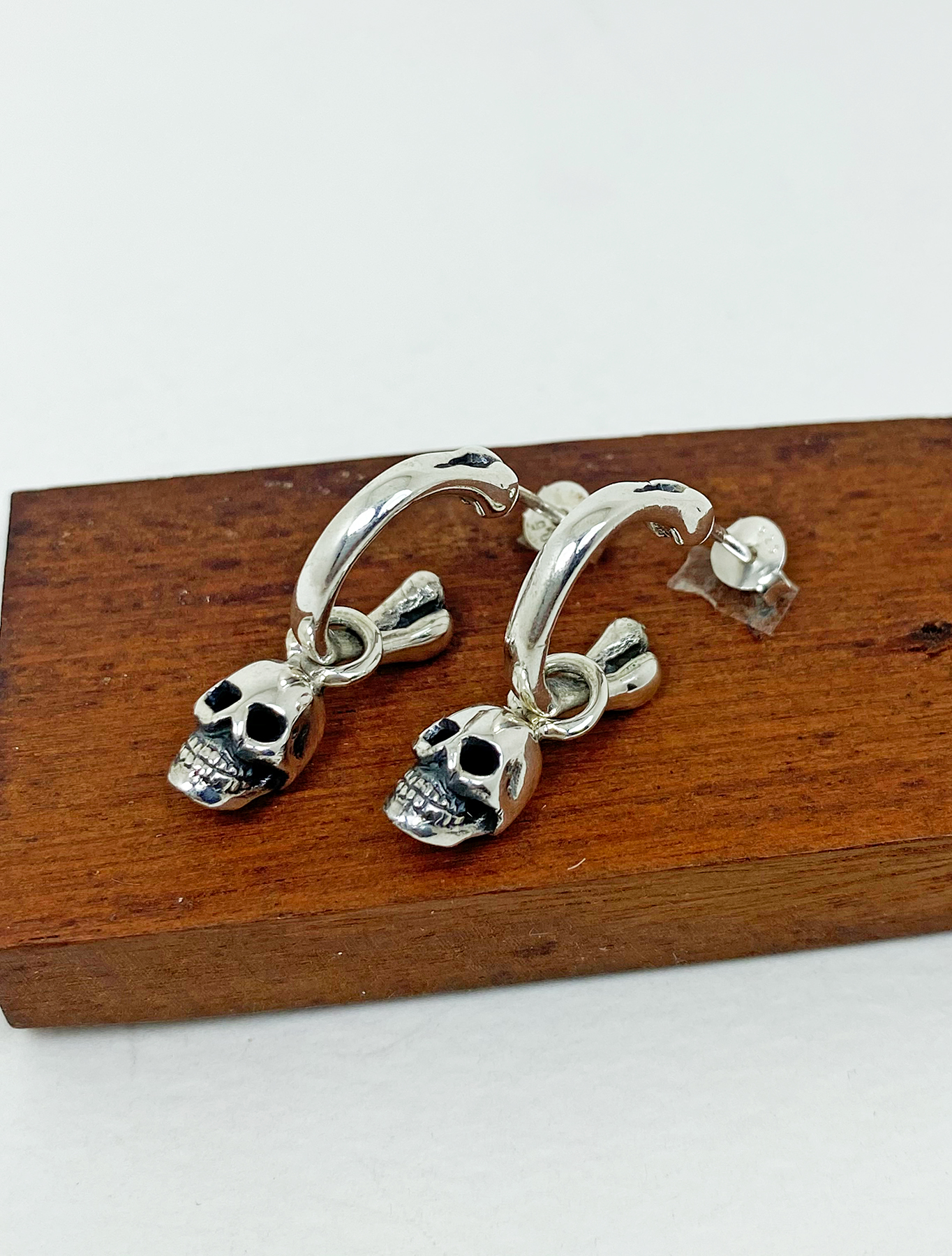 Wooden Skull Earrings-Wooden Studs Halloween Earrings-Halloween Studs-Skull Studs-Wooden Earrings
