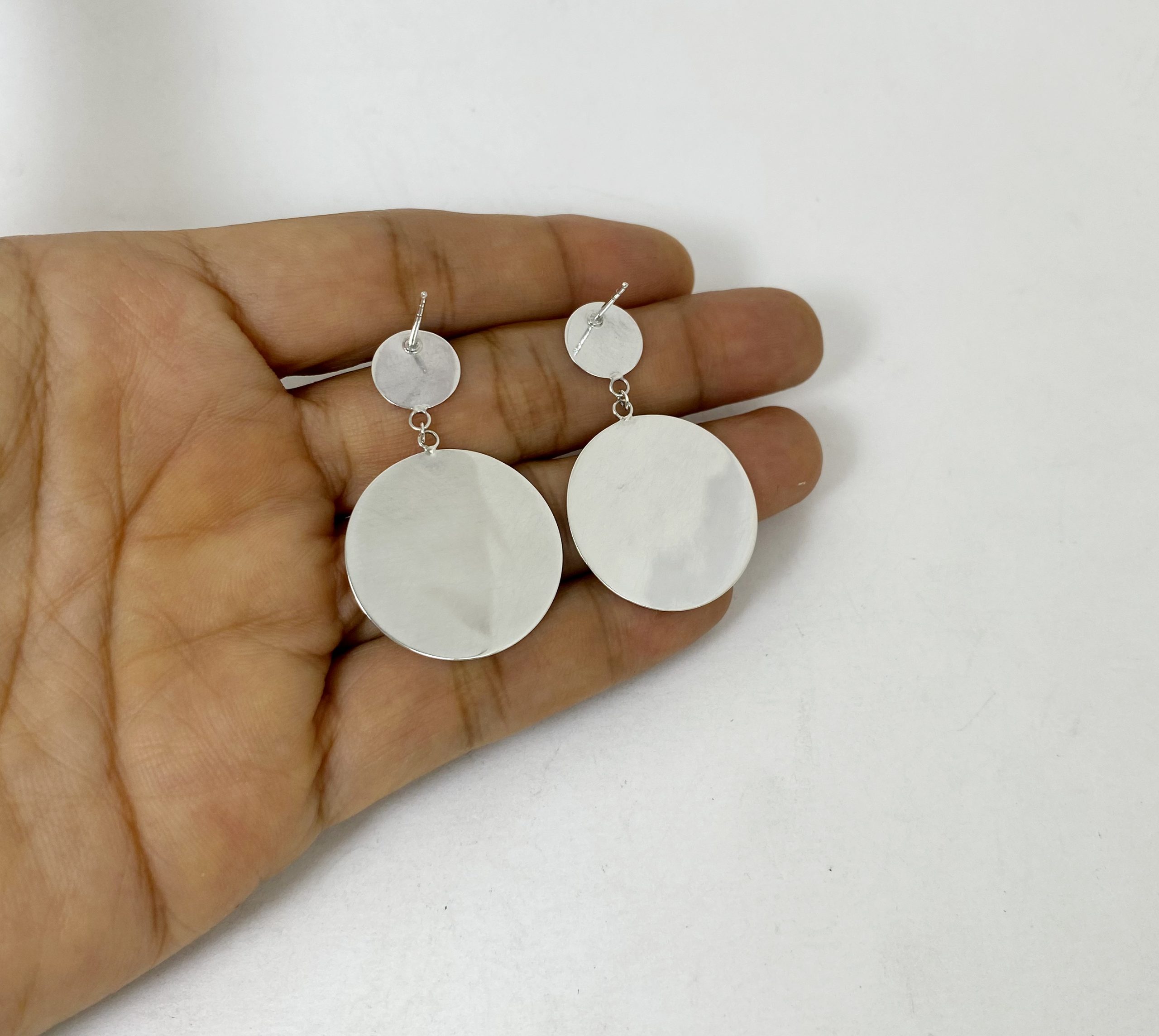 Large Disc Stud Earrings 925 Sterling Silver | Handmade Round Drop Earrings - Image 6