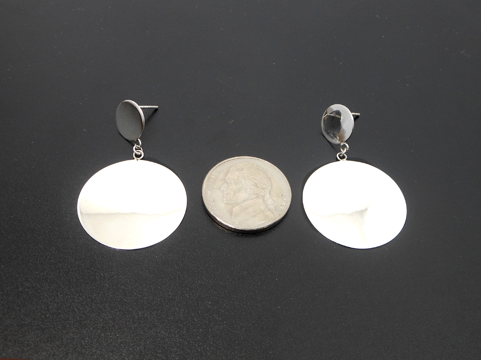 Large Disc Stud Earrings 925 Sterling Silver | Handmade Round Drop Earrings - Image 9