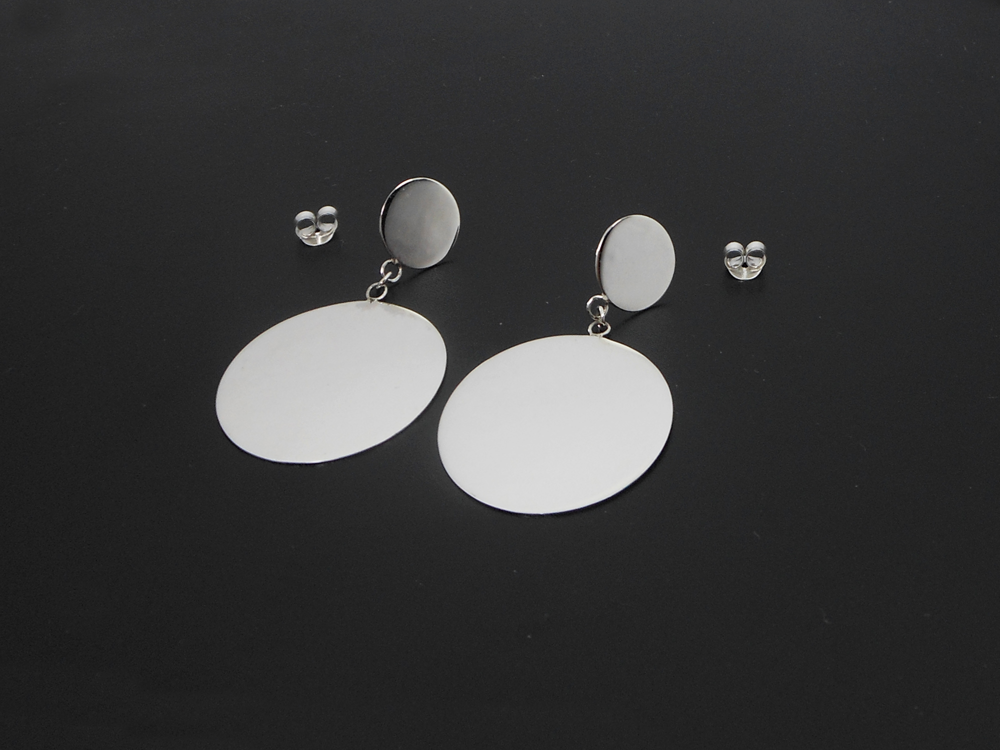 Large Disc Stud Earrings 925 Sterling Silver | Handmade Round Drop Earrings - Image 12