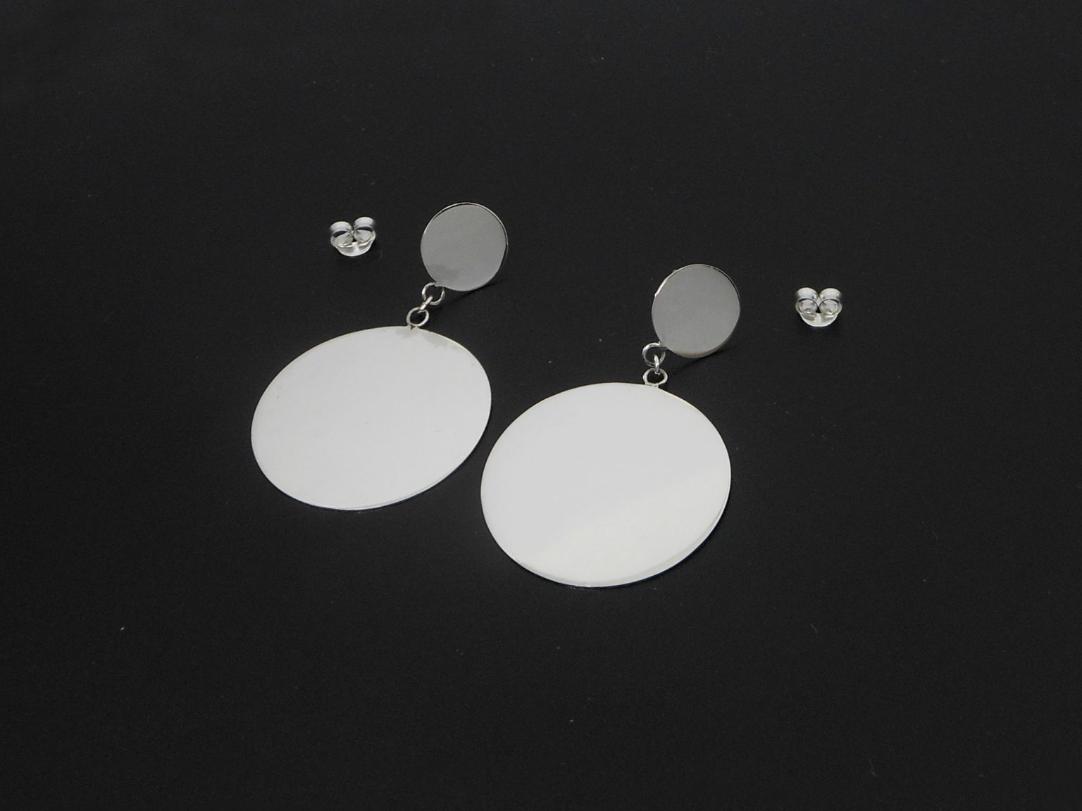 Sup Silver Large Disc Stud Earrings 925 Sterling Silver, Handmade Women