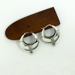 Sup Silver Tribal Tapered Hoop Earrings, Womens 925 Silver Earrings