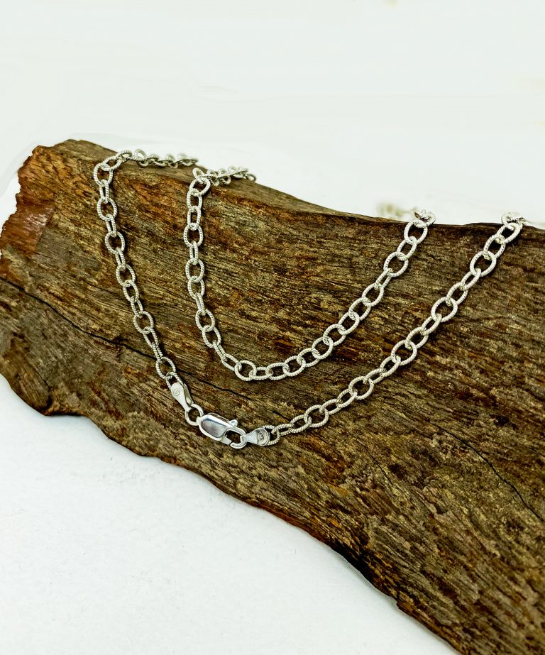 Sup Silver Textured Cut Round Link Chain Necklace 925 Sterling Silver ...