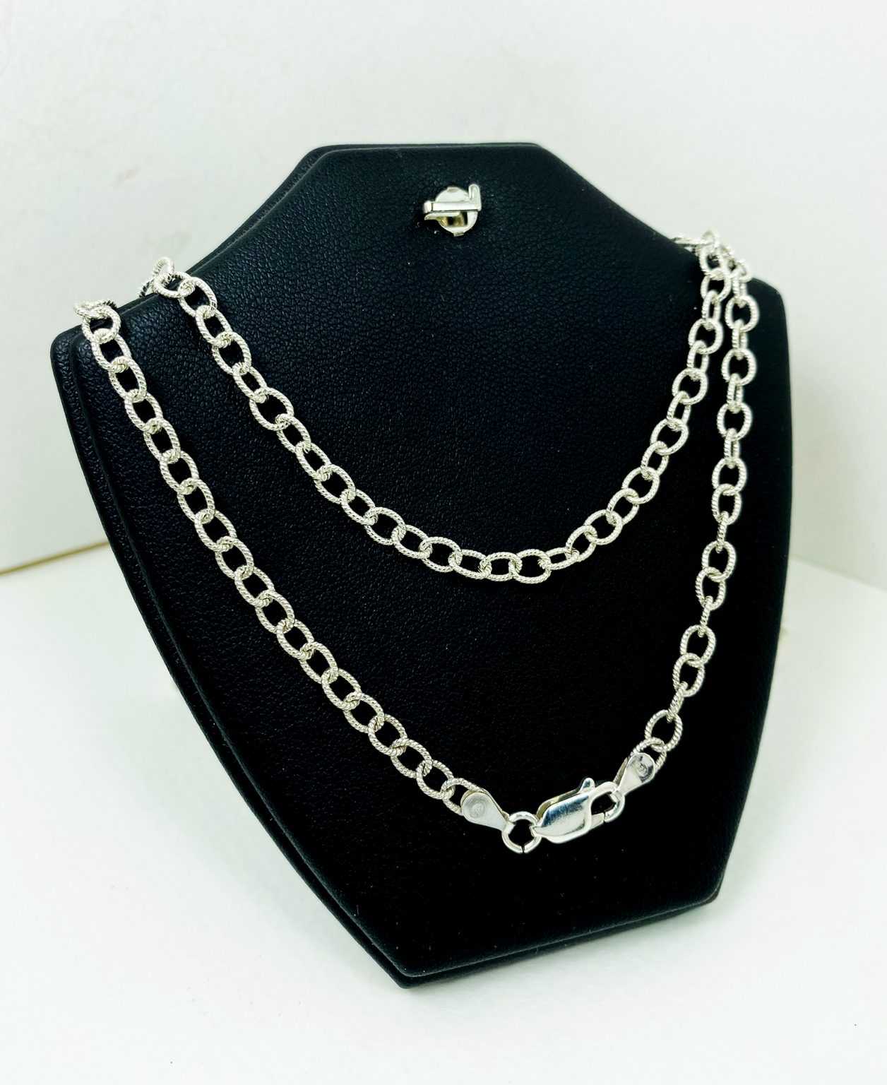Sup Silver Round Pattern Chain Necklace, 925 Silver Textured Cut Chain
