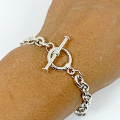 Sup Silver Toggle Cable Link Chain Bracelet, Handmade T-Bar Lock Bracelet, Unisex Jewelry Gifts