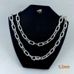 Sup Silver Long Chain Necklace 5.2mm, 925 Silver Drawn Cable Chain, Unisex Jewelry