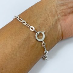 Sup Silver Flat Figaro Link Chain Bracelet, Handmade Unisex Bracelet, Holiday Jewelry Gifts