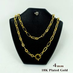 2023 Plated 18K Gold Flat Figaro Link Chain Necklace, Handmade Unisex Necklace, Holiday Jewelry Gifts