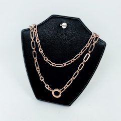 2023 Plated Pink Gold Flat Figaro Link Chain Necklace, Handmade Unisex Necklace, Holiday Jewelry Gifts