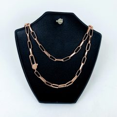 2023 Plated Pink Gold Opened Rectangle Box Link Chain Necklace, Unisex Necklace, Handmade Jewelry Gifts