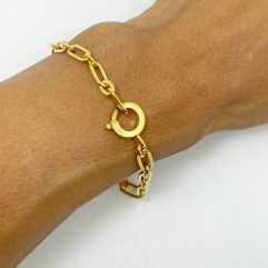 2023 Plated 18K Gold Flat Figaro Link Chain Bracelet, Handmade Unisex Bracelet, Holiday Jewelry Gifts