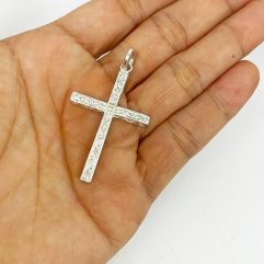 Sup Silver Star & Vine Textured Cross Pendant, Handmade 925 Silver Christian Jewelry Gifts