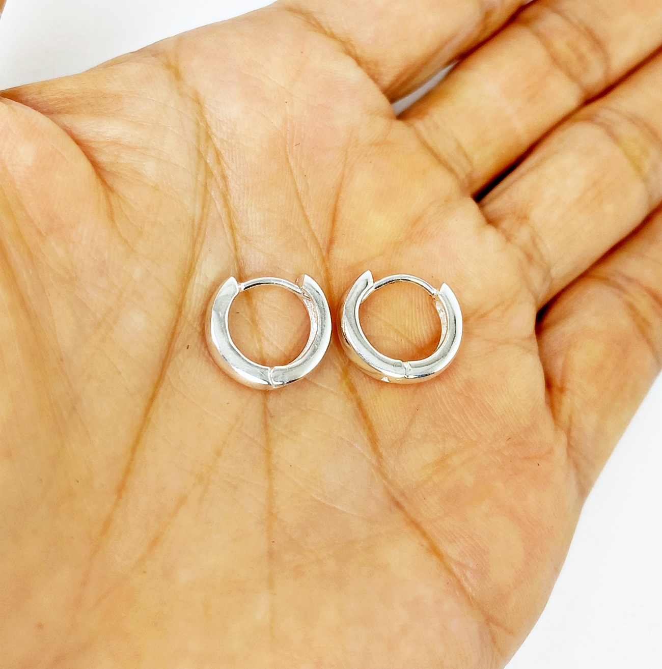 Round Huggie Earrings – 925 Sterling Silver 3mm Wide Unisex Handmade Hoops - Image 6