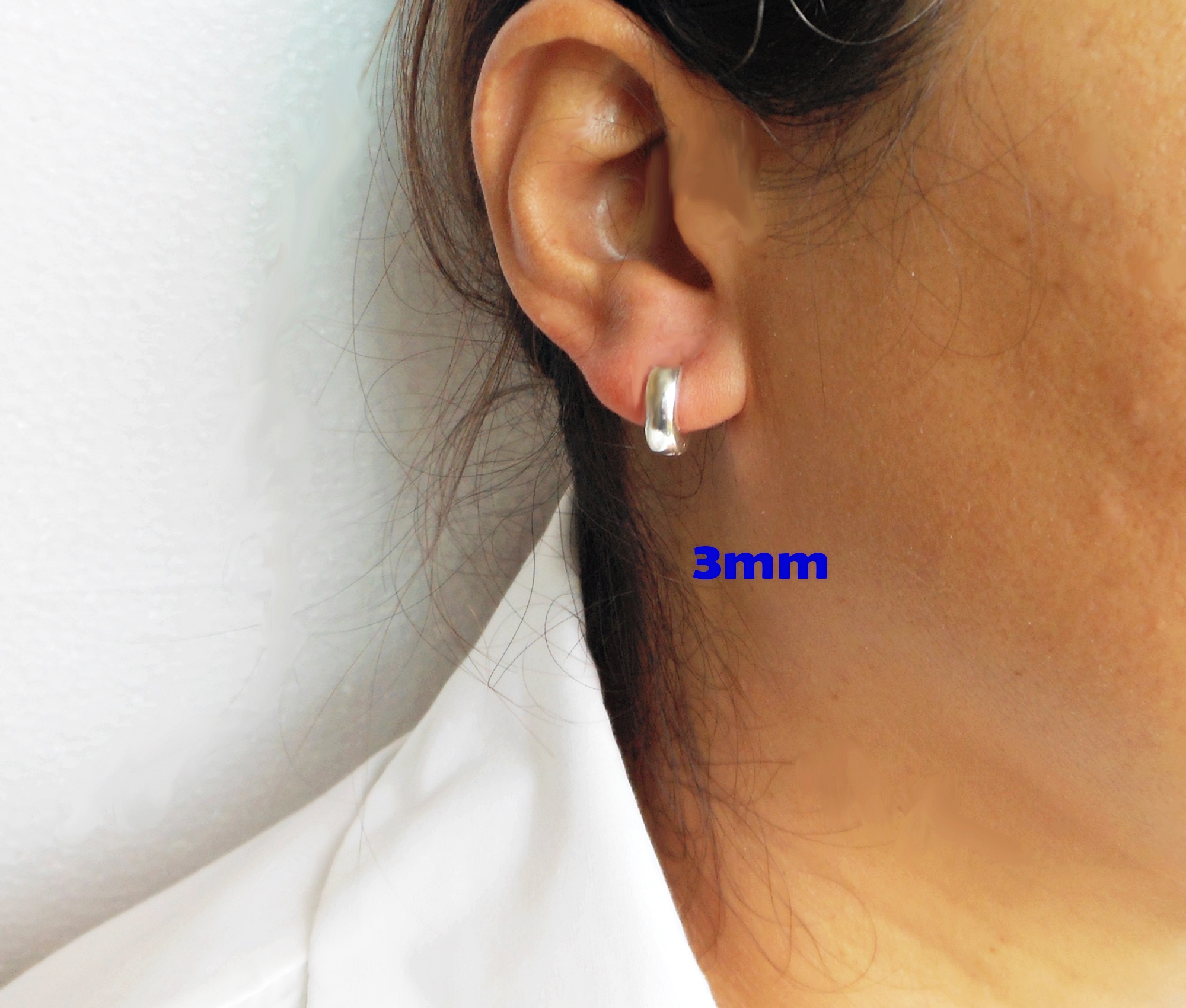 Round Huggie Earrings – 925 Sterling Silver 3mm Wide Unisex Handmade Hoops - Image 19