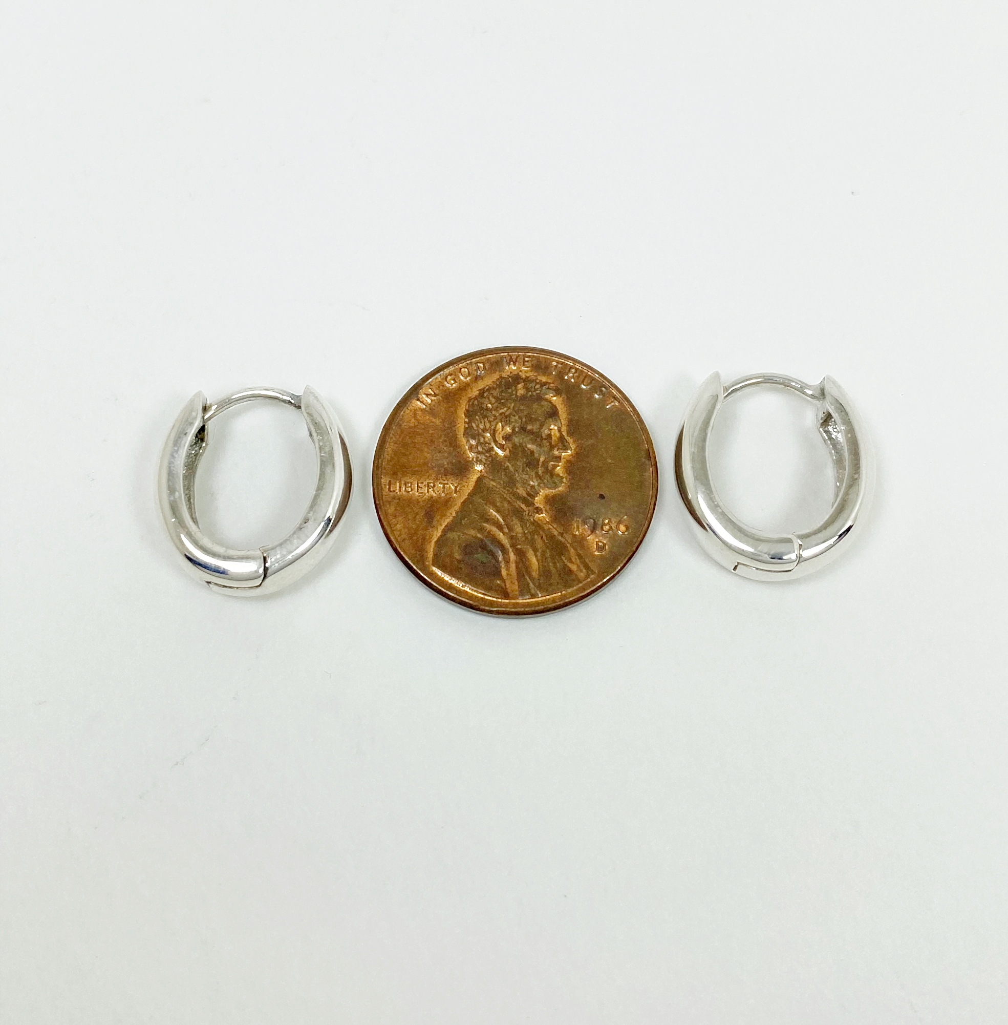 Oval Huggie Earrings – 925 Sterling Silver 4mm Wide Unisex Handmade Hoops - Image 13
