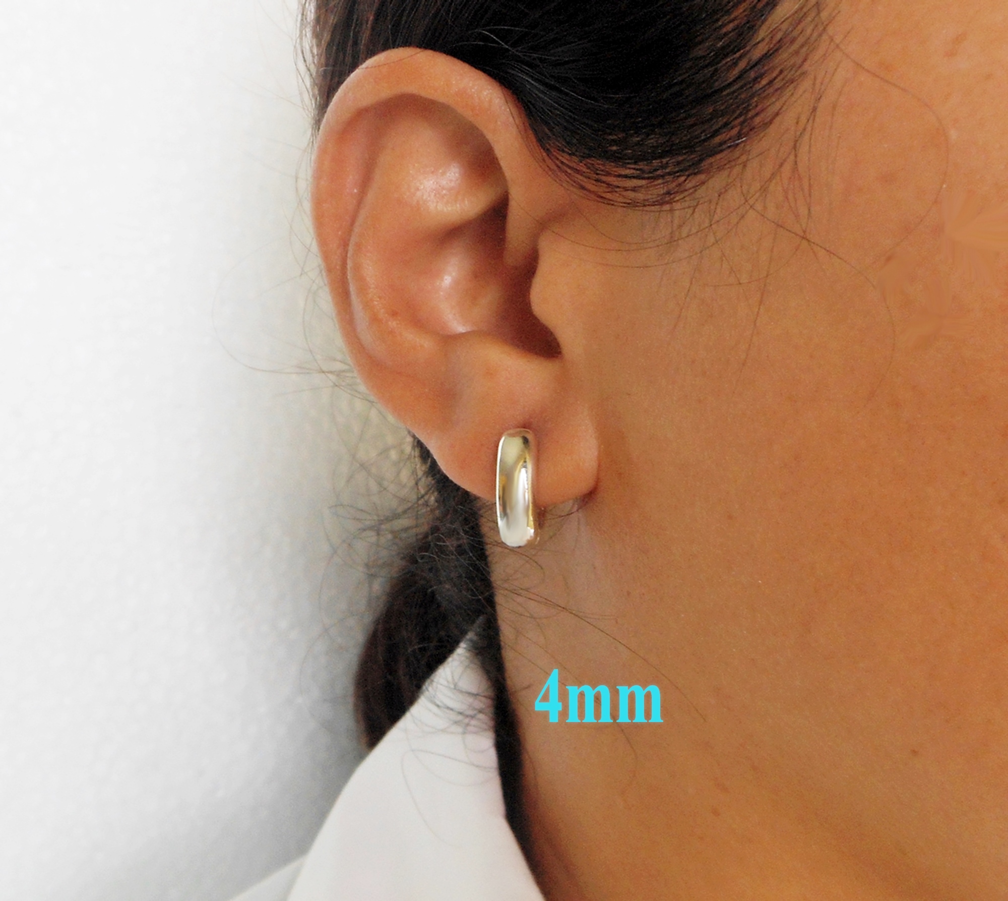 Oval Huggie Earrings – 925 Sterling Silver 4mm Wide Unisex Handmade Hoops - Image 17
