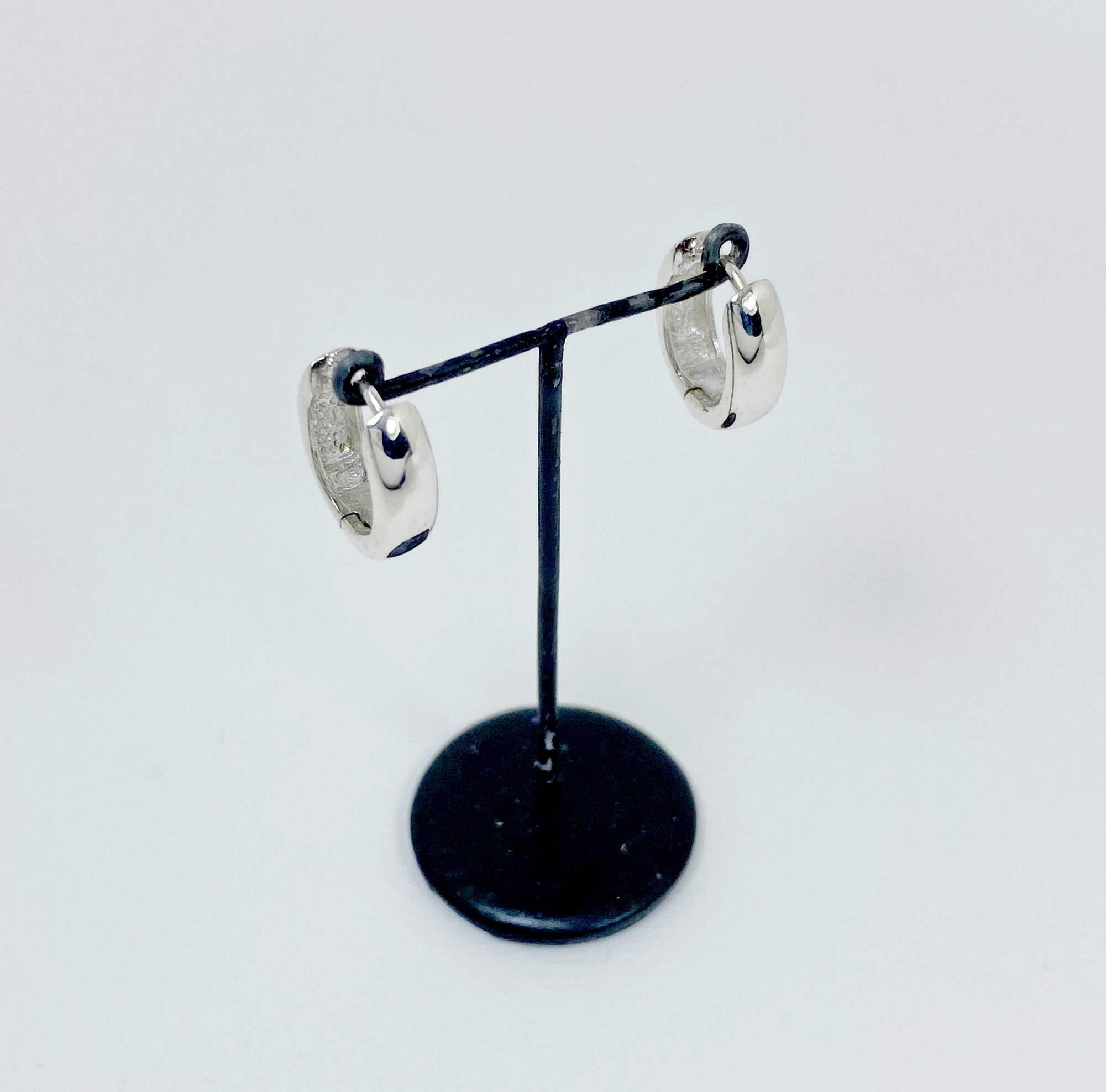 Oval Huggie Earrings – 925 Sterling Silver 4mm Wide Unisex Handmade Hoops - Image 10