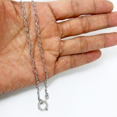 Sup Silver White Gold Plated Figure 8 Chain Necklace 925 Sterling Silver, Handmade Women Flat Round Clasp Necklace