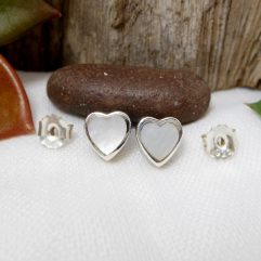 Sup Silver 3D White Mother Pearl Heart Earrings 925 Sterling Silver, Handmade Love Gifts