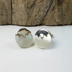 Sup Silver Mother Pearl Designed Round Stud Earrings 925 Sterling Silver, Handmade Jewelry