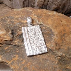 Sup Silver No.2 Symbol Textured Rectangle Pendant 925 Sterling Silver, Hanmade Unisex Charm