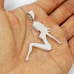 Sup Silver Large Long-Hair Female Body Pendant 925 Sterling Silver, Female Form Charm Gifts
