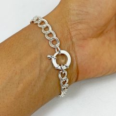 Sup Silver Parallel Curb Chain Bracelet 925 Sterling Silver, Handmade Jewelry Gifts For Her