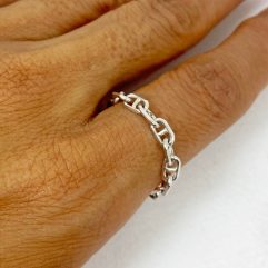 Sup Silver Figure 8 Link Chain Ring 925 Sterling Silver, Handmade Unisex Chain Ring
