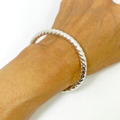 Sup Silver Solid Round Hammered Cuff Bracelet, 925 Sterling Silver Handmade Textured Cuff Bangle