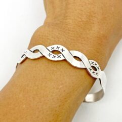 Sup Silver X & Spiral Textured Cuff Bangle, 925 Sterling Silver Handmade Unisex Bracelet Gifts