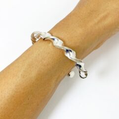 Sup Silver Twisted Sheet Cuff Bracelet, 925 Sterling Silver Handmade Unisex Cylinder End Bangle