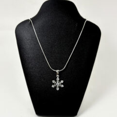 White CZ Snowflake Pendant Necklace, 925 Sterling Silver Square Snake Chain, Gifts For Her