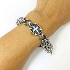 Sup Silver Solid Cross Textured Beads Link Bracelet 925 Sterling Silver, Handmade Men Bracelet