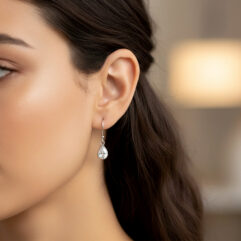 Sup Silver White CZ Teardrop Dangle Earrings, 925 Sterling Silver Handmade Wedding Earrings For Her