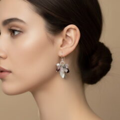925 Sterling Silver Leaf & Multi-Stone Cluster Dangle Earrings, Artisan Bridesmaid Gifts