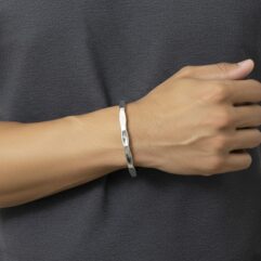 Sup Silver Elongated Hexagon Cuff Bracelet, 925 Sterling Silver Handmade Unisex Solid Bangle