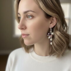 Multi Natural Stone Grape Cluster Drop Earrings, 925 Sterling Silver Handmade Wedding Jewelry