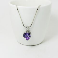 Purple Heart Pendant Necklace, CZ Stone Rhodium 925 Sterling Silver Gifts For Her | Sup Silver