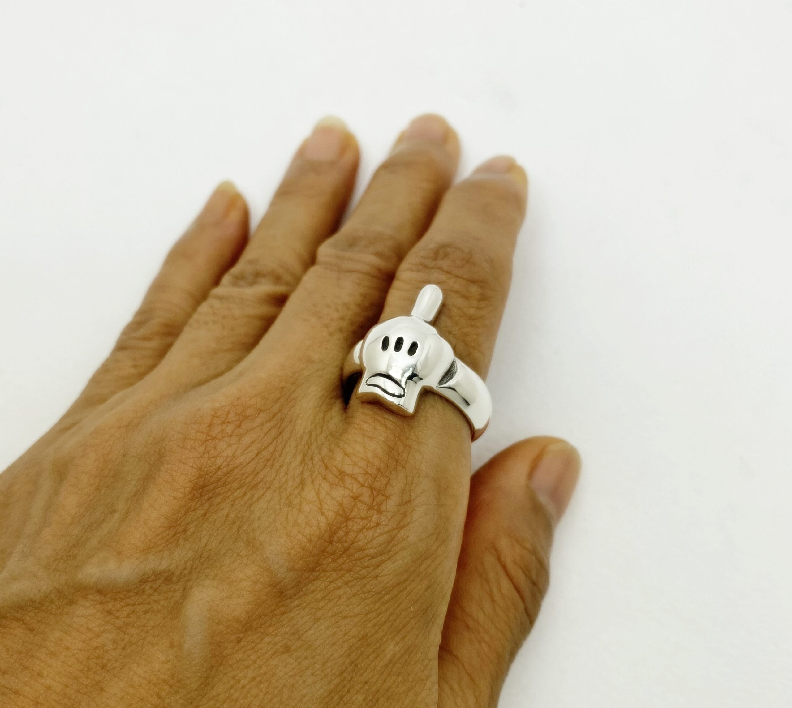 r308a-cartoon-hand-skull-ring-handcrafted-925-silver Right side view of r308 cartoon hand skull ring, handcrafted from 925 sterling silver by Sup Silver.