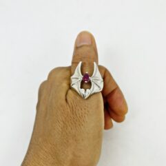 925 sterling silver ruby cz bat wing ring (front view)
