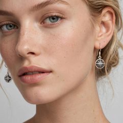 925 Sterling Silver Compass Rose Dangle Earrings | Handmade Geometric Jewelry
